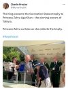 Princess Zahra collects trophy from King Charles after the win at Royal Ascot 2023 for Tahiyra